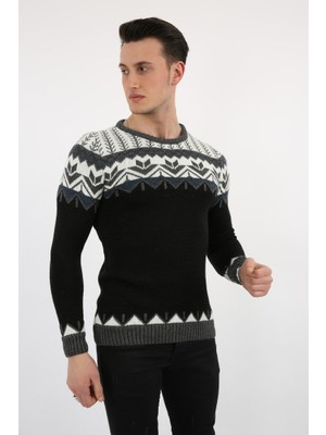 buğrahayalin Desenli Kalın Kışlık Erkek Günlük Triko Kazak