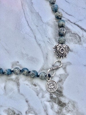 CAPO By Aytaç Yamaç Jade Doğal Taşlı Kalp ve Göz Detaylı Kadın Kolye