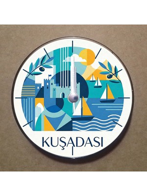 Bsb Kuşadası Temalı Magnet Saat Buzdolabı Süsü Duvar Saati 10,5cm MS2033