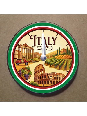 Bsb Italya Temalı Magnet Saat Buzdolabı Süsü Duvar Saati 10,5cm MS3004