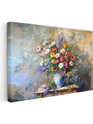 Tablofest Yatay Kanvas Tablo Vazolu Çiçek Aranjmanı Çiçek Tablosu Ev Ofis Duvar Dekoru