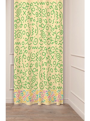 Greendecor Çiçekler Yaprak Çizgili Bohem Desenli Özel Tasarım Dijital Baskılı (Tek Kanat) Modern Şık Fon Perde