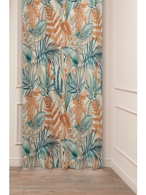 Greendecor Bohem Yaprak Desenli Özel Tasarım Dijital Baskılı (Tek Kanat) Fon Perde Soft Renk Perde
