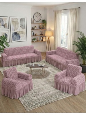 KUTLALE Jakarlı 3+3+1+1 Osmanlı Desen Koltuk, Kanepe, Çekyat Örtüsü, Etekli, Streç, Esnek, Lastikli, Koltuk Kılıfı 3311 Takımı