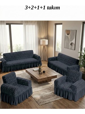 KUTLALE Jakarlı 3+2+1+1 Osmanlı Desen Koltuk, Kanepe, Çekyat Örtüsü, Etekli, Streç, Esnek, Lastikli, Koltuk Kılıfı 3211 Takımı