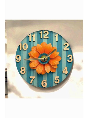 AA Shop Çiçek Bitki Renkli Baskı Desenli Sayılı Hediyelik Ahşap Sessiz Tablo Duvar Saati 652