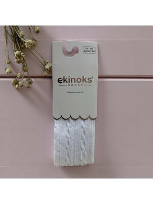 Ekinoks Örgü Desenli Dikişsiz Koton Kız Çocuk Külotlu Çorap - RYZEÇ010 - Beyaz - 5 - 6 Yaş Beyaz