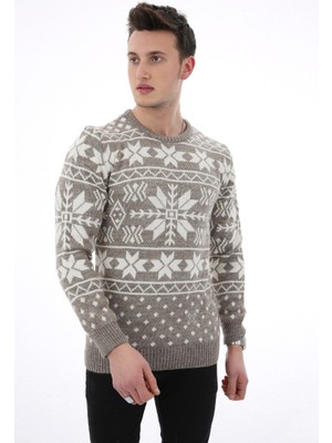 buğrahayalin Noktalı Desenli Kahve Kalın Kışlık Günlük Triko Kazak