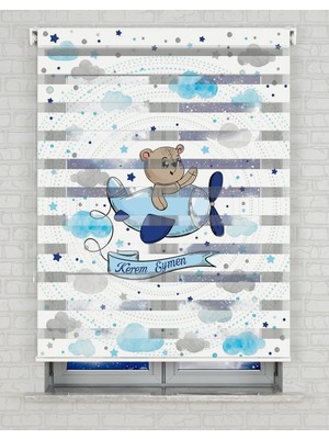 BRIGHTCOVER Ayıcık ve Uçak Vektör Baskılı Zebra Perde - Gece Gündüz - Bebek Odası Perdesi | Kokusuz Mürekkeple Basılmış  Zebra Perdeler ile Sende Tarzını Yansıt! | 1 Dakikada Pratik Montaj