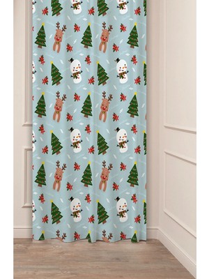 Greendecor Yılbaşı Çam Ağacı Noel Ağacı Kar Yeni Yıl Christmas Desenli Özel Tasarımlı Dijital Baskılı Fon Perde