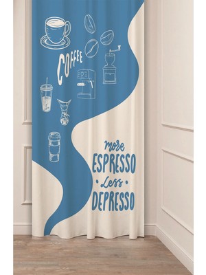 Greendecor Coffe Time Espresso Latte Kahve Zamanı Bohem Desenli Özel Tasarım Dijital Baskılı Şık Tarz Fon Perde