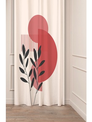 Greendecor Yaprak Bohem Minimalist Bej Krem Desenli Özel Tasarım Dijital Baskılı (Tek Kanat) Modern Fon Perde