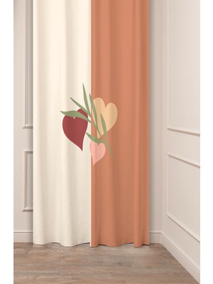 Greendecor Kalp Aşk Bohem Minimalist Bej Krem Desenli Özel Tasarım Dijital Baskılı (Tek Kanat) Modern Fon Perde