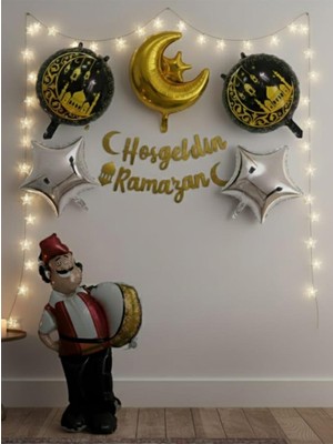 Patladı Gitti Hoşgeldin Ramazan LED Işıklı Dekor & Balon Parti Seti (Davulcu Figürlü)