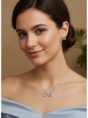 Keskin Gümüş 925 Ayar Gümüş Opalit Taşlı Tasarım Sonsuzluk Kolye Küpe Kadın Set Doğum Günü Hediye 1