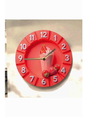 AA Shop Çilek Cafe Renkli Baskı Desenli Sayılı Hediyelik Ahşap Sessiz Tablo Duvar Saati 743
