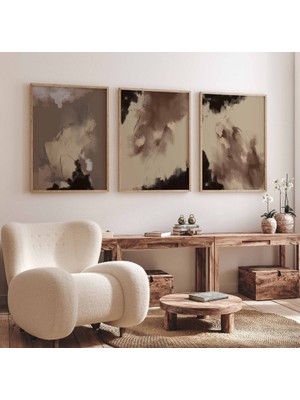 Pam Studio Kahve Bej Tonlarında Soyut 3’lü Tablo Seti – Modern Duvar Dekoru