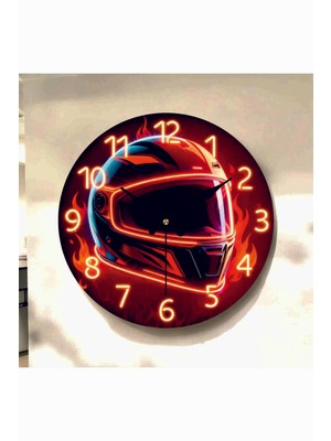 AA Shop Motor Kask Renkli Baskı Desenli Sayılı Hediyelik Ahşap Sessiz Tablo Duvar Saati 700