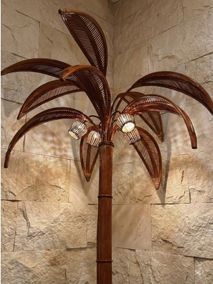 Doğal Rattan Palmiye Lambader - 250CM Dev Boy Endonezya El Yapımı Dekoratif Aydınlatma Bambu Lamba