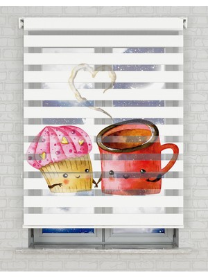 BRIGHTCOVER Pasta ve Çay Baskılı Zebra Perde - Gece Gündüz Kullanıma Uygundur - Mutfak Perdesi | Kokusuz Mürekkeple Basılmış  Zebra Perdeler ile Sende Tarzını Yansıt! | 1 Dakikada Pratik Montaj