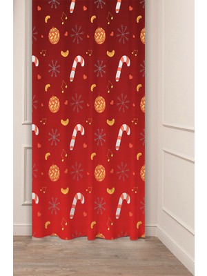 Greendecor Yılbaşı Çam Ağacı Noel Ağacı Kar Yeni Yıl Christmas Desenli Özel Tasarımlı Dijital Baskılı Fon Perde