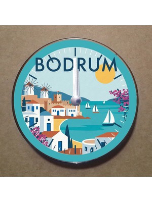 Bsb Bodrum Temalı Magnet Saat Buzdolabı Süsü Duvar Saati 10,5cm MS2016