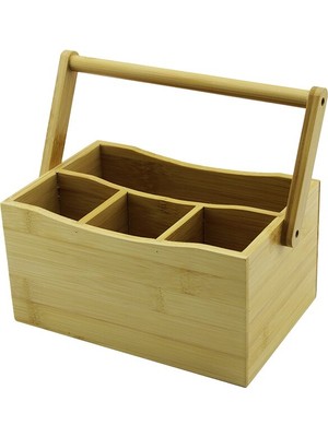 Go İthalat Taşıma Kulplu - 3+1 Bölmeli   Tezgah Üstü  Bambu - Ahşap Kaşıklık (5440)