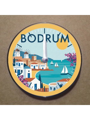 Bsb Bodrum Temalı Magnet Saat Buzdolabı Süsü Duvar Saati 10,5cm MS2015