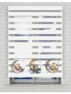 BRIGHTCOVER Ay Yıldızlar ve Ayıcıklar Baskılı Zebra Perde - Gece Gündüz - Bebek Odası Perdesi | Kokusuz Mürekkeple Basılmış  Zebra Perdeler ile Sende Tarzını Yansıt! | 1 Dakikada Pratik Montaj