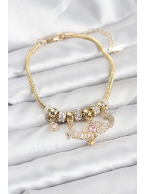 Inure Jewelry Pirinç Gold Renk Kanatlı Charmlı Kadın Bileklik