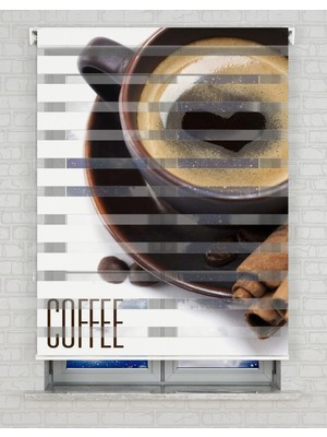 BRIGHTCOVER Coffee Kalp Fincan Baskılı Zebra Perde - Gece Gündüz Kullanıma Uygundur - Mutfak Perdesi | Kokusuz Mürekkeple Basılmış  Zebra Perdeler ile Sende Tarzını Yansıt! | 1 Dakikada Pratik Montaj