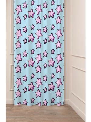 Greendecor Çoçuk Yıldız Desen Özel Tasarım Desenli Dijital Baskılı (Tek Kanat) Çocuk Odası Modern Fon Perde