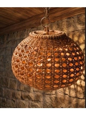 Doğal Hazeran Avize - El Yapımı Rattan Sarkıt Lamba - Bohem Bambu Avize Salon & Mutfak Aydınlatma