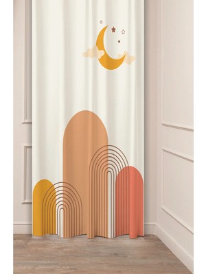 Greendecor Bohem Ay Vazo Geometrik Çizgili Özel Tasarım Soft Dijital Baskılı (Tek Kanat) Modern Şık Fon Perde