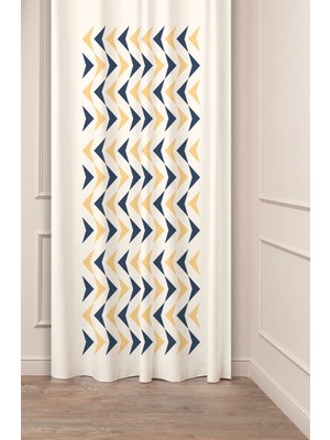 Greendecor Geometrik Çizgi Şekiller Özel Tasarım Desenli Dijital Baskılı (Tek Kanat) Modern Şık Fon Perde