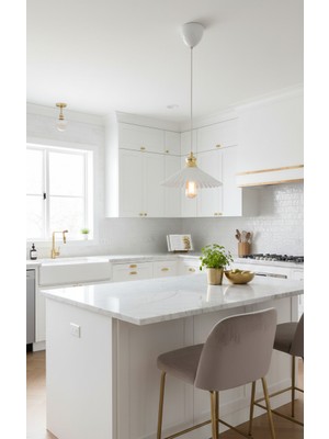 Decodelight Beyaz Gold Endüstriyel Metal Pileli Model 25 cm Hol Mutfak Tekli Sarkıt Avize Aydınlatma