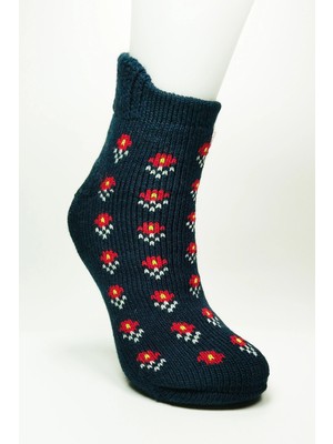 Çamaşır Kenti Kalın Kışlık Kadın Soket Çorap Yünlü Havlu Ev Giyim Patik  Desen 2 Lacivert