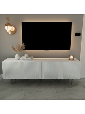 Membran Kapaklı Mdflam Luna Tv Ünitesi&Konsol Mat Beyaz 160X31X60H cm