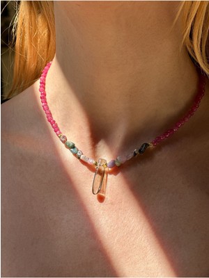 CAPO By Aytaç Yamaç Galatea Pembe Rodonit Dumanlı Kuvars ve Turmalin Doğal Taş Kolye