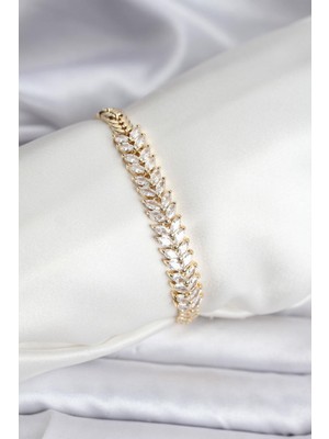 Inure Jewelry 14K Gold Renk Kaplama Başak Model Zirkon Taşlı cm Kadın Bileklik