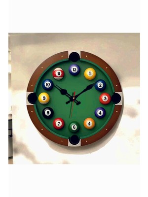 AA Shop Bilardo Oyun Salon Renkli Baskı Desenli Sayılı Hediyelik Ahşap Sessiz Tablo Duvar Saati 617