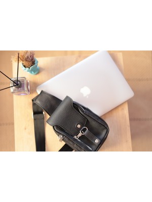 Yks-R Unisex Hakiki Dana Derisi Body Bag Omuz Çantası Siyah