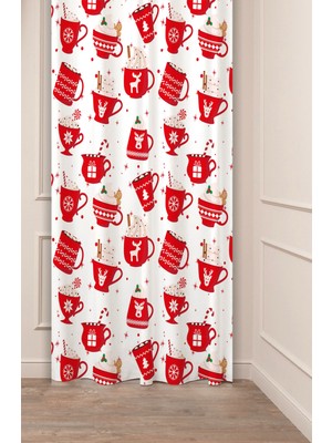 Greendecor Yılbaşı Çam Ağacı Noel Ağacı Kar Yeni Yıl Christmas Desenli Özel Tasarımlı Dijital Baskılı Fon Perde