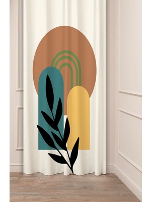 Greendecor Yaprak Bohem Minimalist Bej Krem Desenli Özel Tasarım Dijital Baskılı (Tek Kanat) Modern Fon Perde