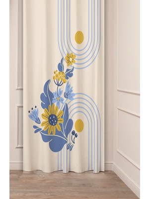 Greendecor Minimalist Soft Sade Pastel Yaprak Bohem Özel Tasarım Dijital Baskılı (Tek Kanat) Bej Krem Fon Perde