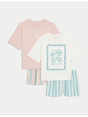 Marks & Spencer 2'li Saf Pamuklu Deniz Kabuğu Desenli Kısa Pijama Takımı (1-16 Yaş)