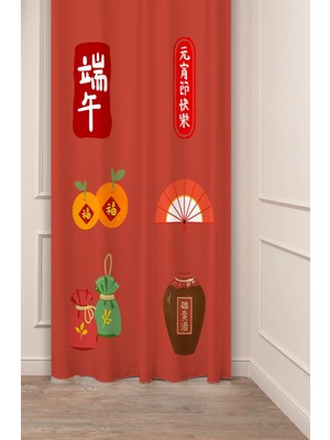 Greendecor Mutlu Dragon Festival Renkli Anime Asya Çin Kore Japon Desenli Dijital Baskılı (Tek Kanat) Fon Perde