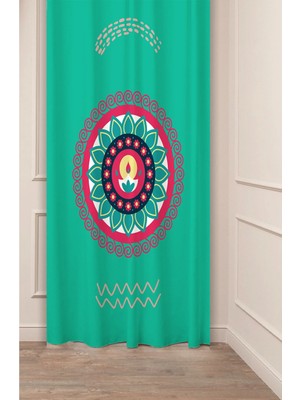 Greendecor Geometrik Çizgi Şekiller Özel Tasarım Desenli Dijital Baskılı (Tek Kanat) Modern Şık Fon Perde