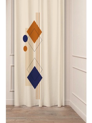 Greendecor Bohem Geometrik Çizgi Şekiller Özel Tasarım Desenli Dijital Baskılı (Tek Kanat) Modern Şık Fon Perde