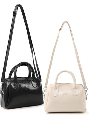 SHAKA Kırışık Dokulu Siyah-Kırışık Dokulu Krem SHK292 Suni Deri 2'li El, Kol ve Omuz Çanta Seti (SHK184)